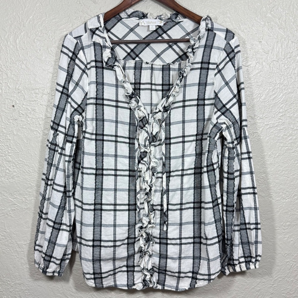 Suzanne Betro Weekend Top 1X Cotton Plaid Gauzy Cottage Garden Western‎ Artsy